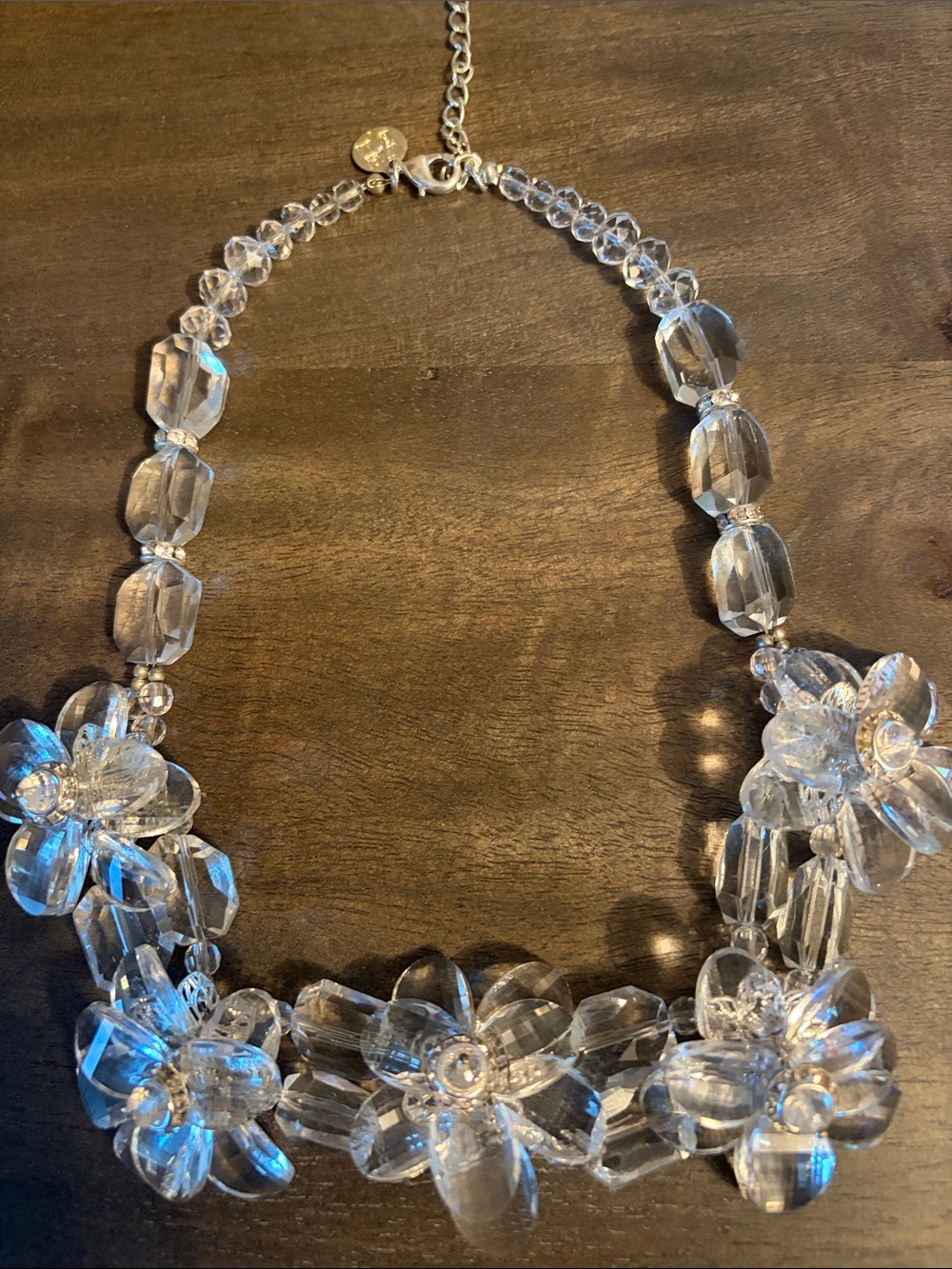 White House Black Market Clear Crystal Floral Statement Necklace